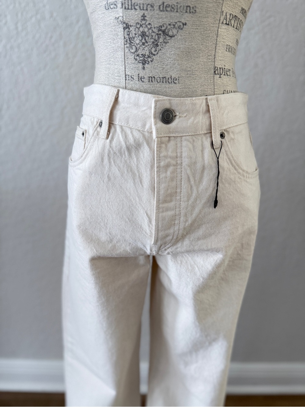 Zara 100%Cotton Cream Wide Leg Jeans - Picture 3 of 13